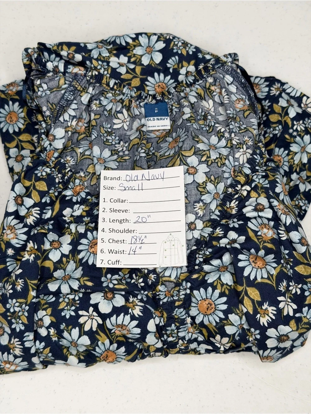 Old Navy Blue Floral Smocked Peplum Blouse Puff Sleeve Size Small